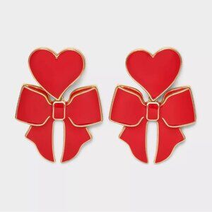 NWT SUGARFIX by BaubleBar X's and Bows Drop Earrings Red Gold Heart Valentines